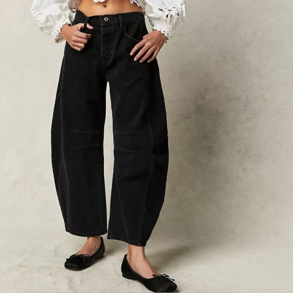 Free People Black Wide Leg Jeans